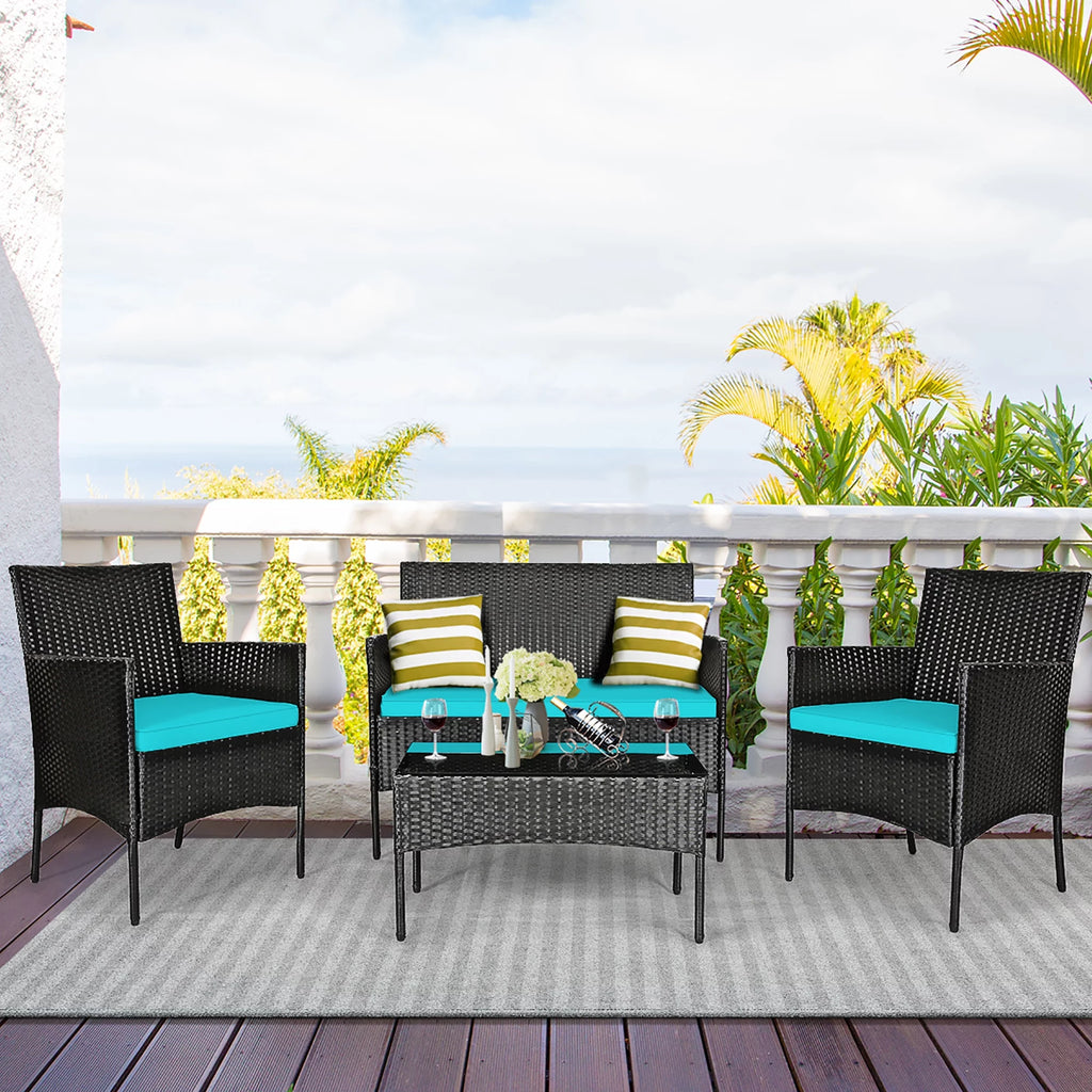 4 Pcs Cushioned Patio Rattan Furniture Set D400