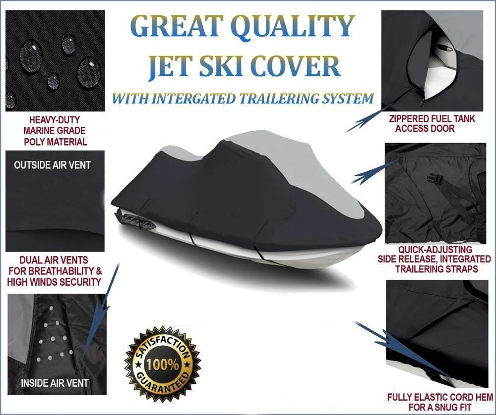 Trailerable Jet Ski Cover Black/Grey 2 Seater 111" I359426