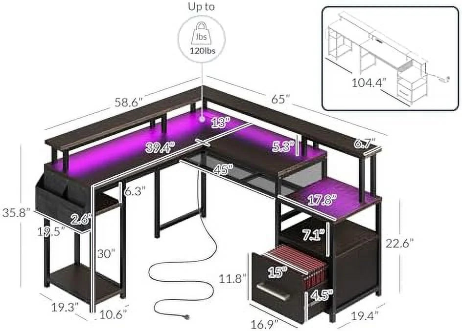 Computer Desk with Monitor Stand and File Cabinet B48997