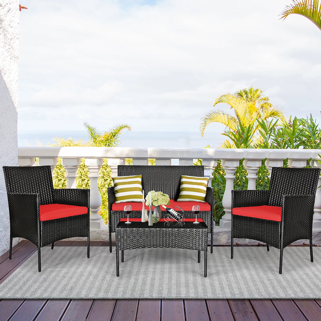 4 Pcs Cushioned Patio Rattan Furniture Set D400
