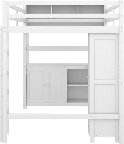 Full Loft Bed with Desk, Wardrobe, Bookshelf & Storage, Dark Blue, Wood T553