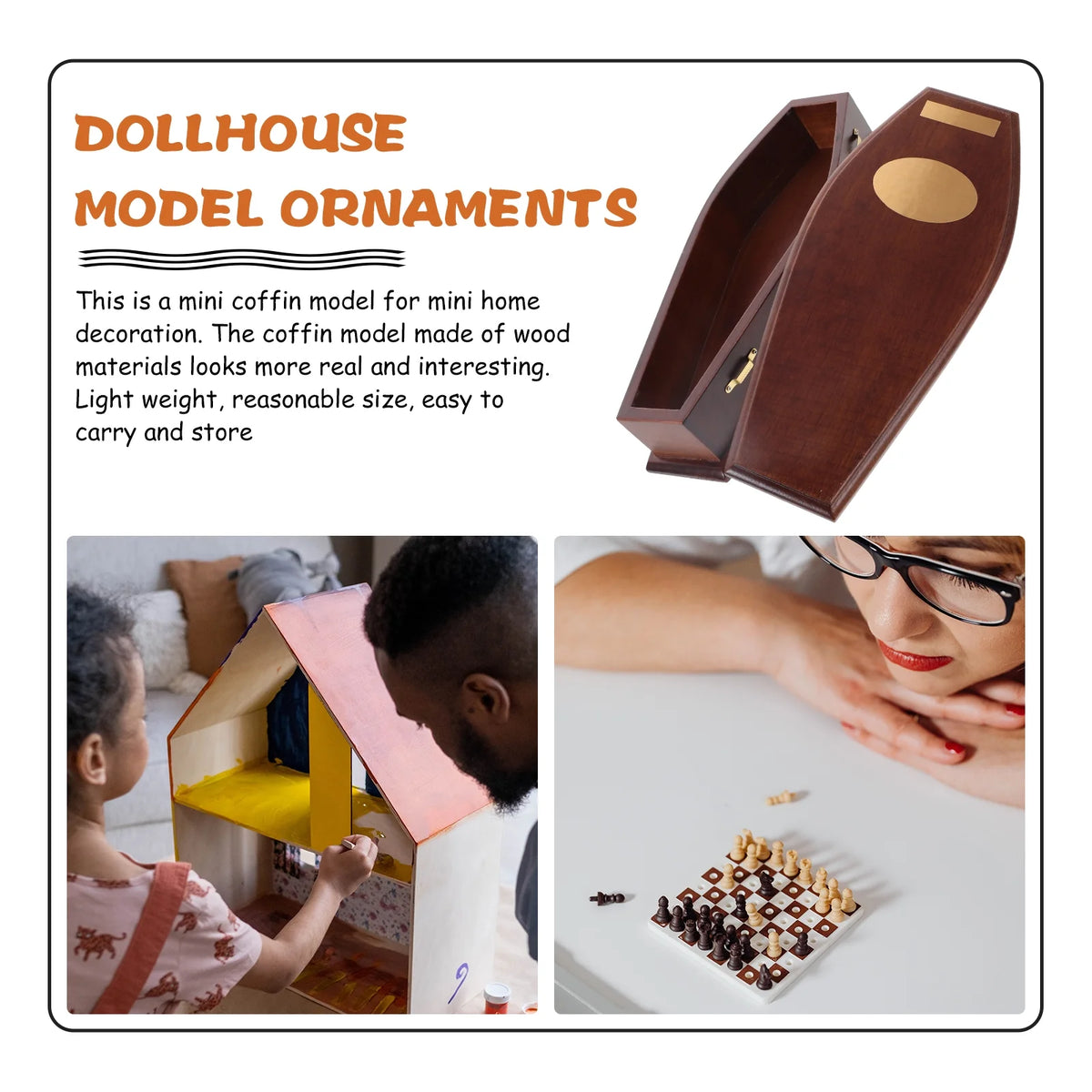 Wood Mini Coffin Dollhouse Box Skeleton Toy P13010