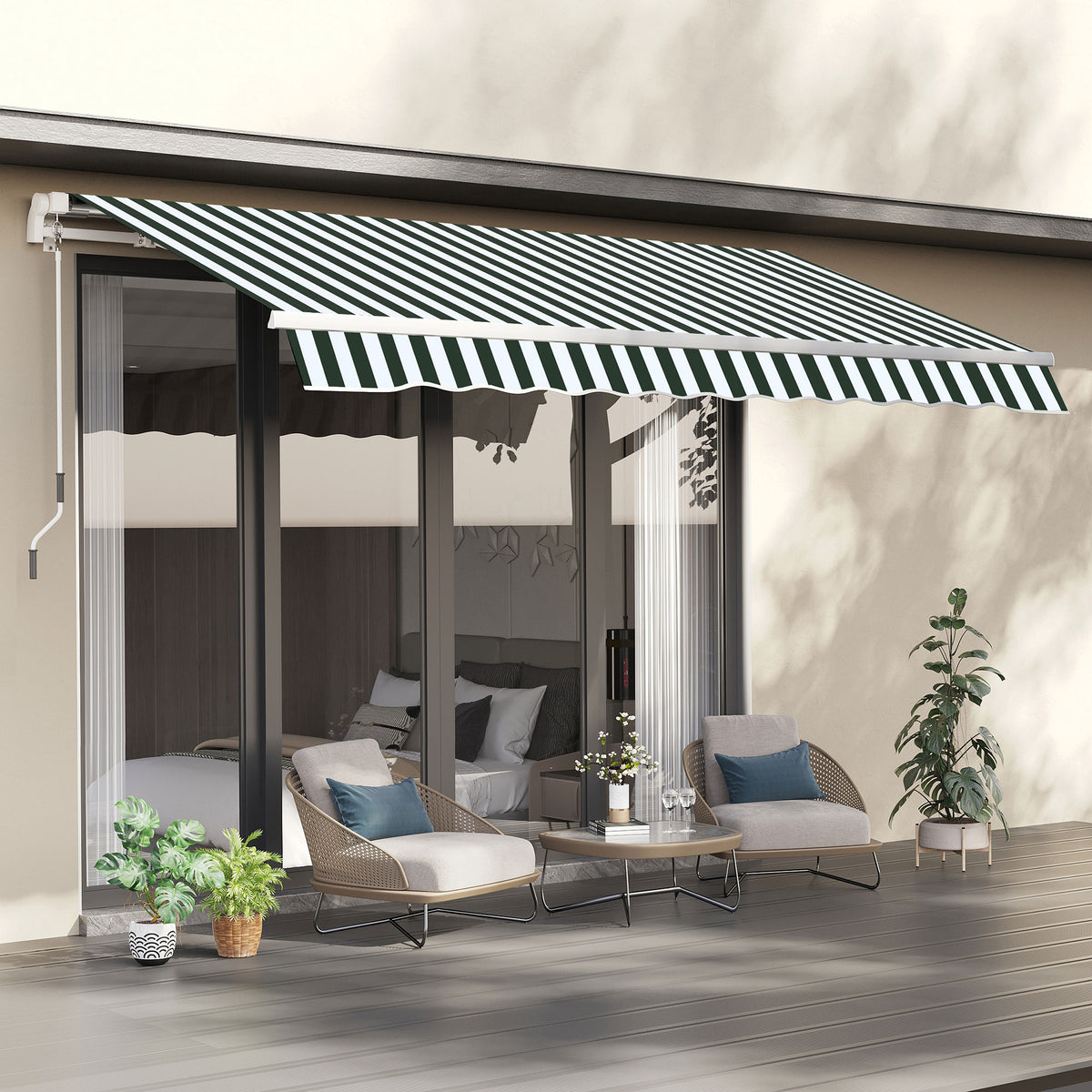 Green White Retractable Patio Awning T893