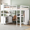 Full Loft Bed with Desk, Wardrobe, Bookshelf & Storage, Dark Blue, Wood T553