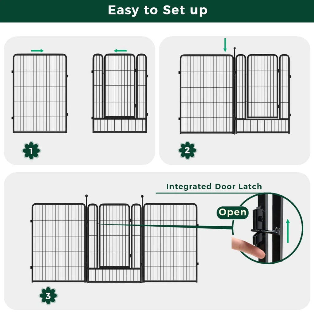 32 Panels 72ft L×40in H Black Metal Garden Fence with 2 Gates Q425