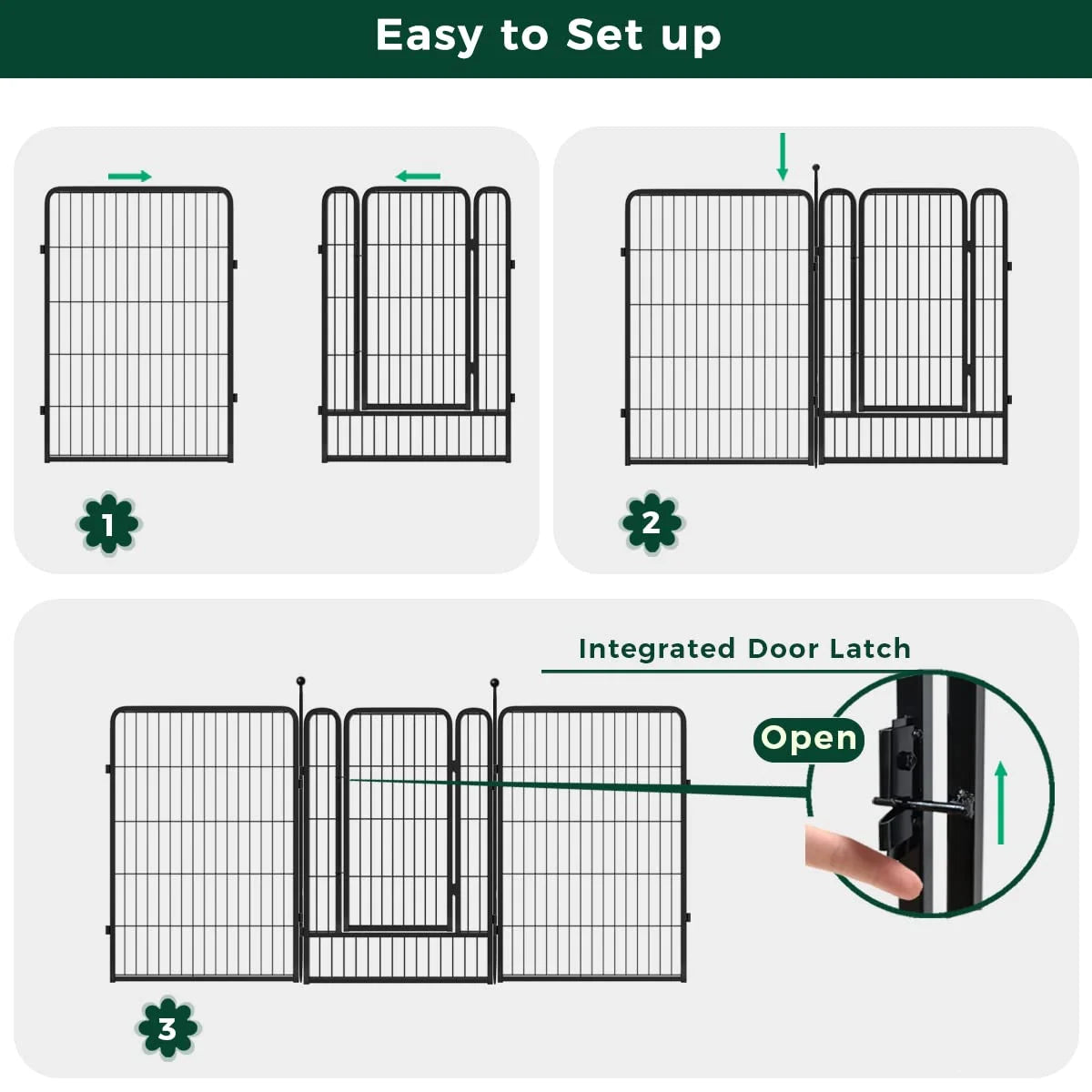 32 Panels 72ft L×40in H Black Metal Garden Fence with 2 Gates Q425