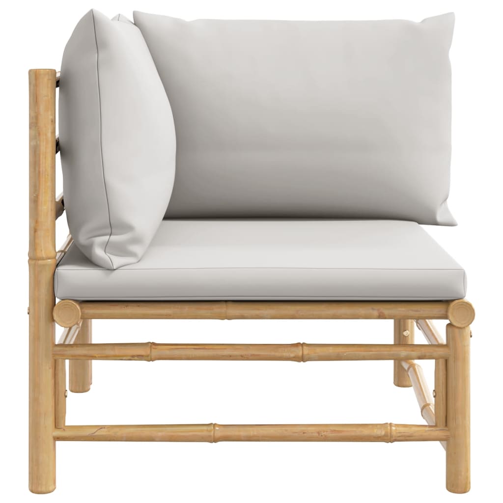 Bamboo Patio Corner Sofa with Gray Cushions Q796253