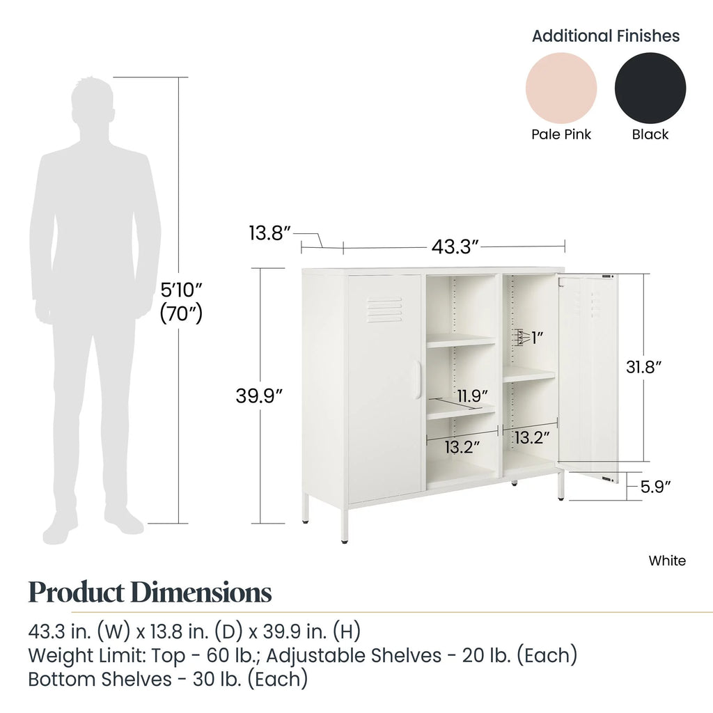 2 Door Metal Locker Accent Storage Cabinet with Bookcase, Black X66080