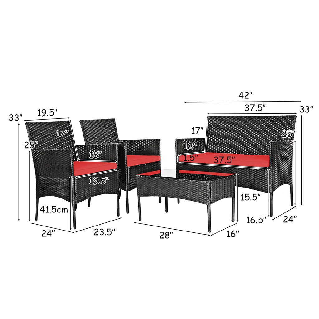4 Pcs Cushioned Patio Rattan Furniture Set D400