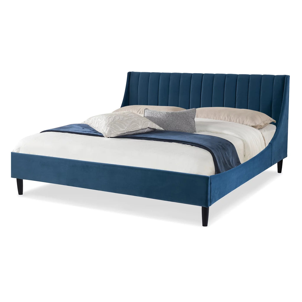 Queen Satin Teal Velvet Tufted Platform Bed E602092
