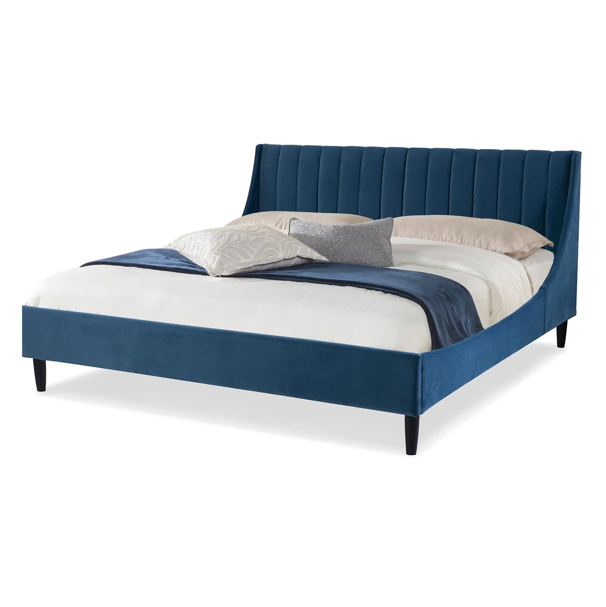 Queen Satin Teal Velvet Tufted Platform Bed E602092