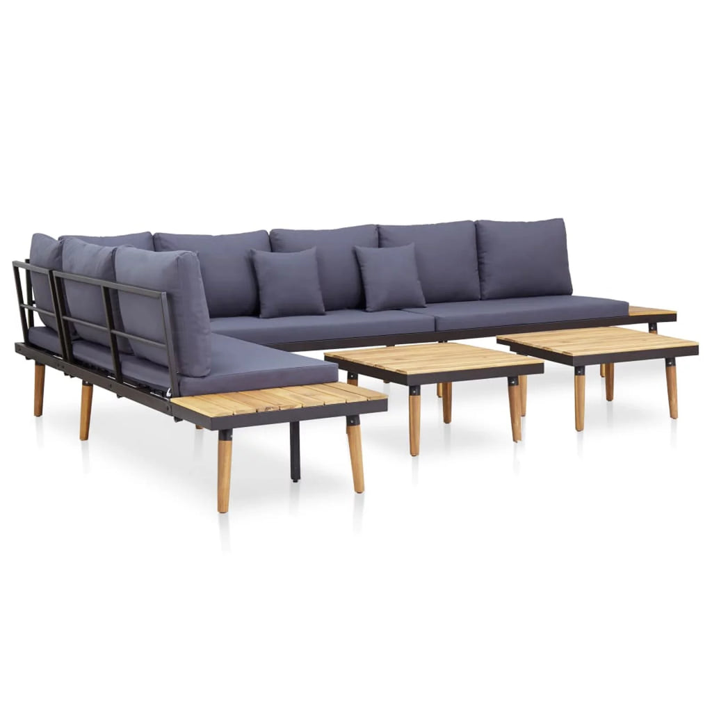 Dark Gray 7-Seater Acacia Wood Sofa with Coffee Table N5736
