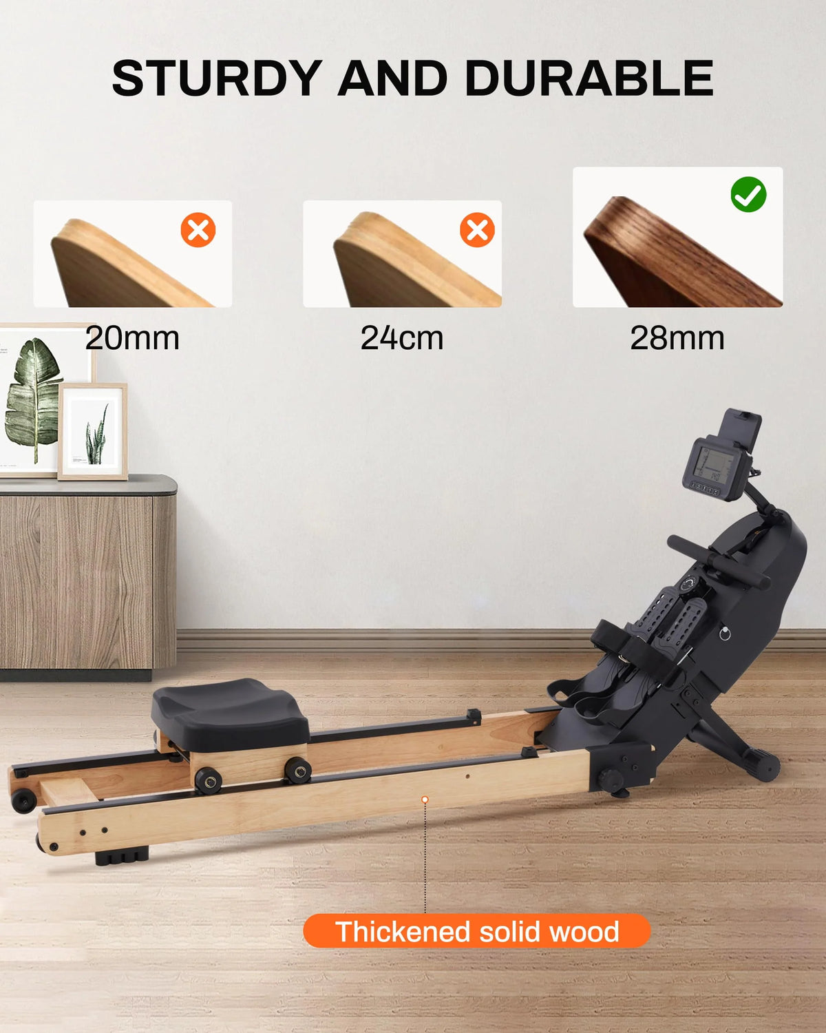 Wooden Magnetic Rower Machine with 16 Levels of Resistance S2803