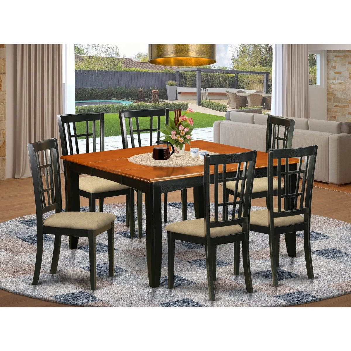 7 Piece Wooden Dining Table Set O23995