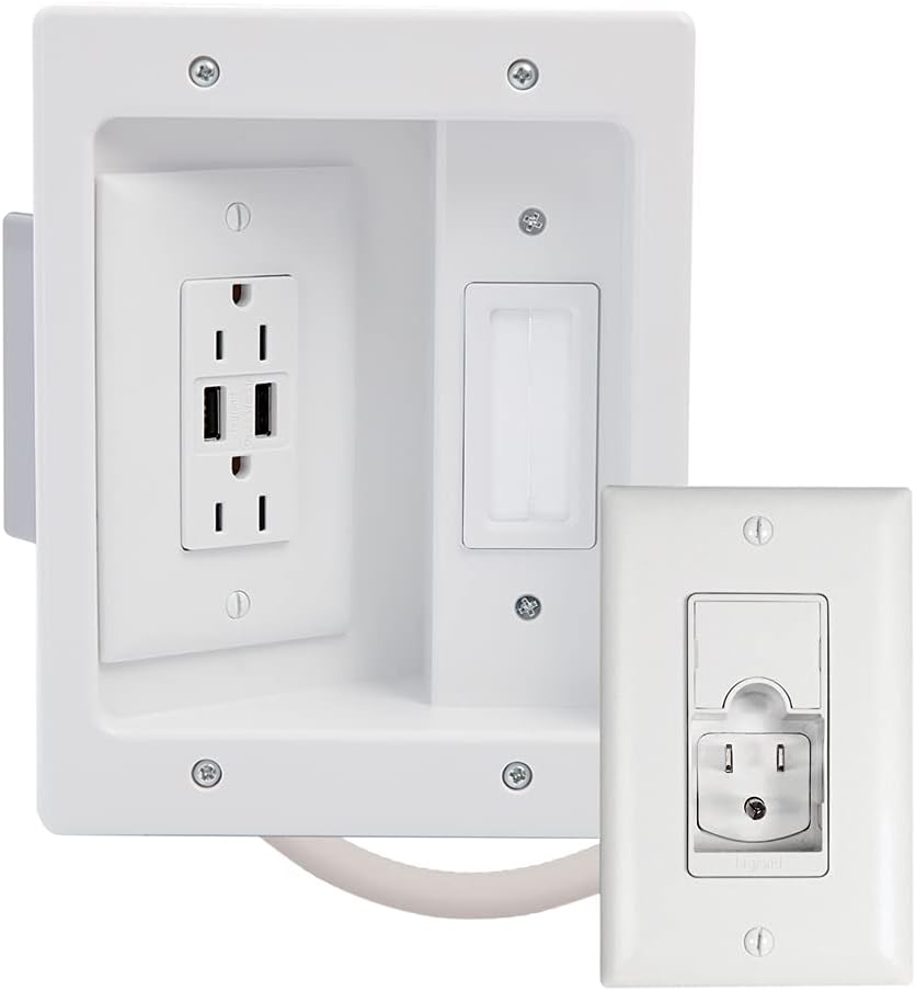 White Recessed In Wall TV Power Kit with USB, Pack of 2 Q7245