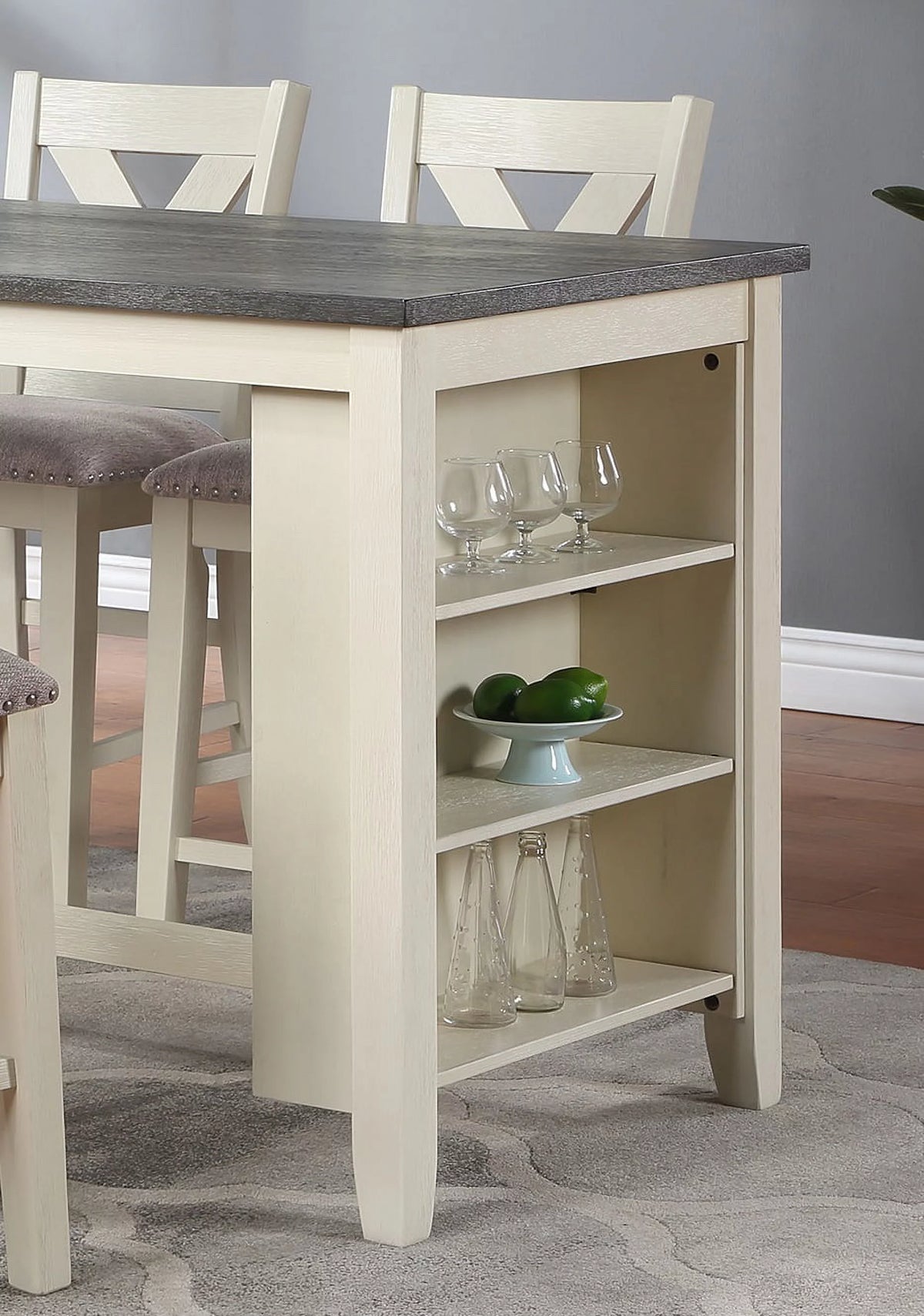 5 Pc Counter Height Dining Table with Storage Shelves N4206
