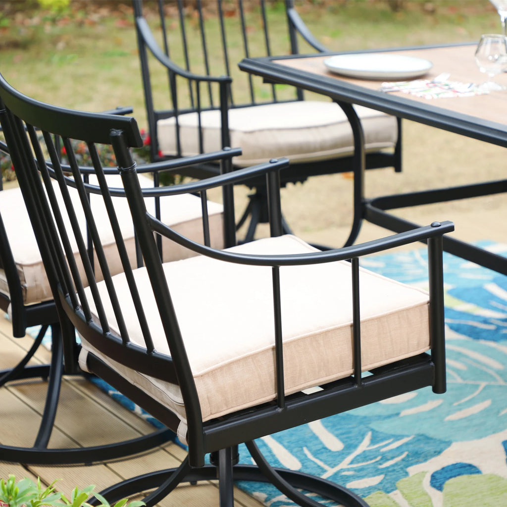 7-Piece Outdoor Dining Set with Faux Wood Table and Swivel Cushioned Chairs J400