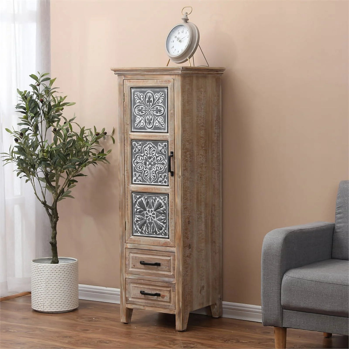 2 Drawer Wood Tall Tower Cabinet Set of 2 Z733
