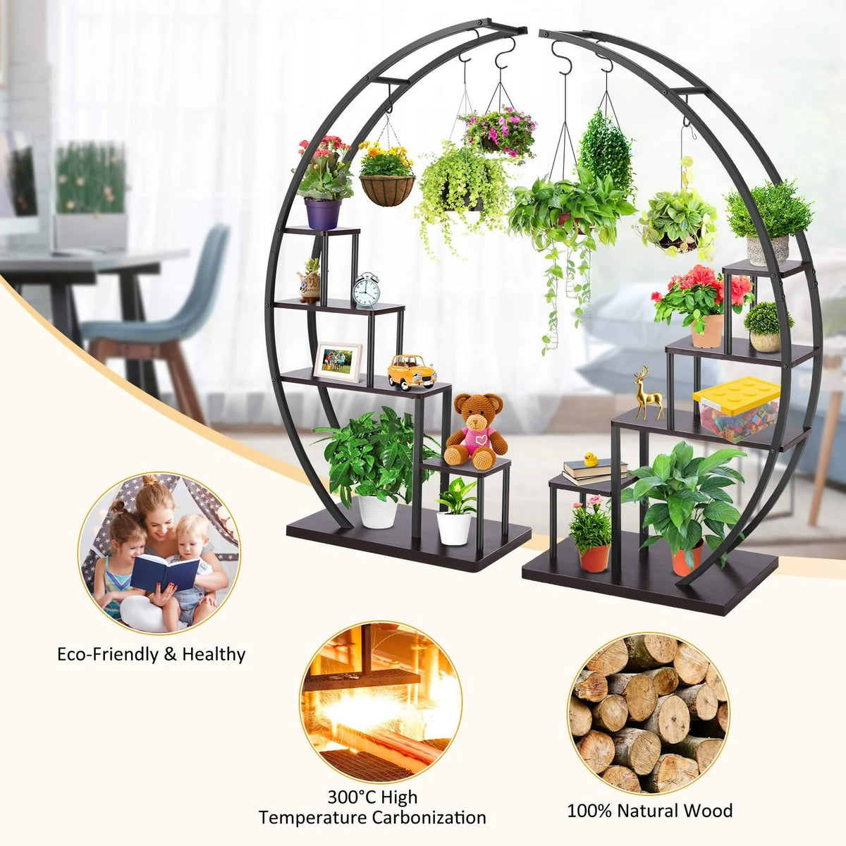 5 Tier Half Moon Shape Plant Stand with Hanging Hook V944822