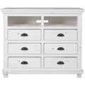 Distressed White 6 Drawer Wooden Media Chest S569