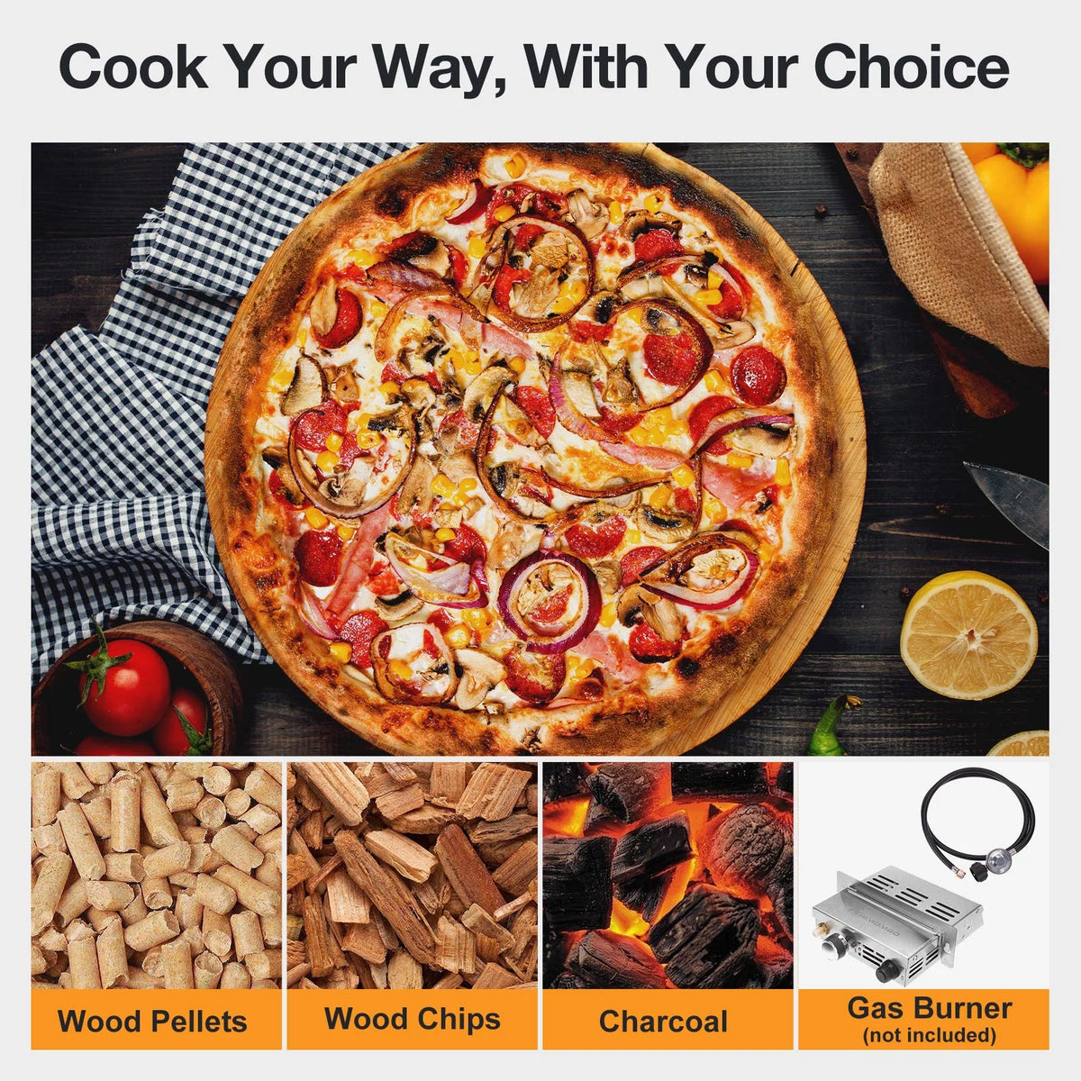 13 Multi-Fuel Pellet Fired Pizza Oven with Pizza Stone Q8042