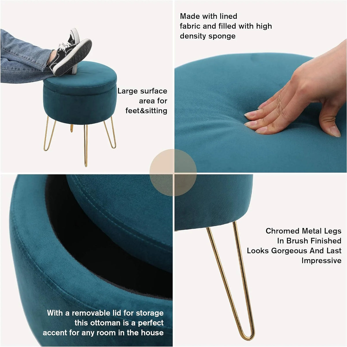 Green Velvet Round Storage Ottoman K384548
