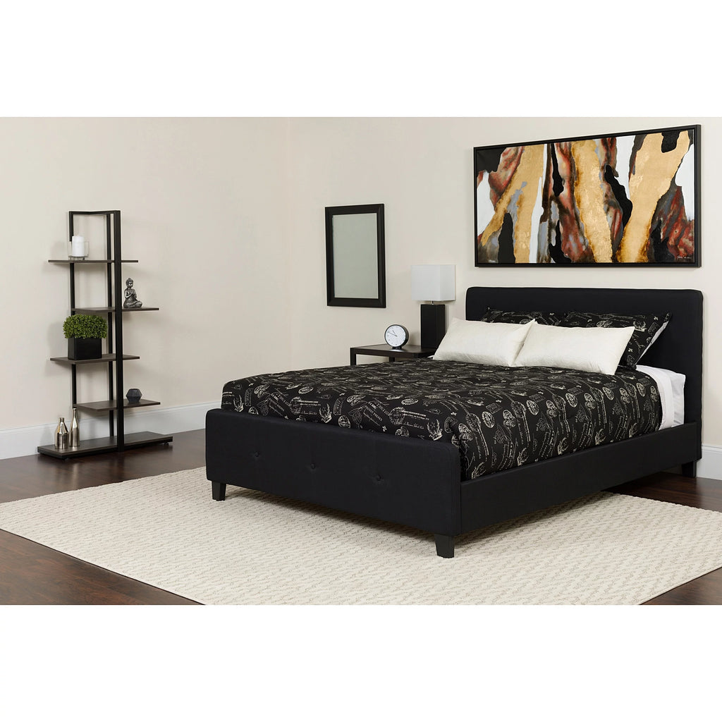 Black Full Size Fabric Platform Bed with Tufted Headboard U37320