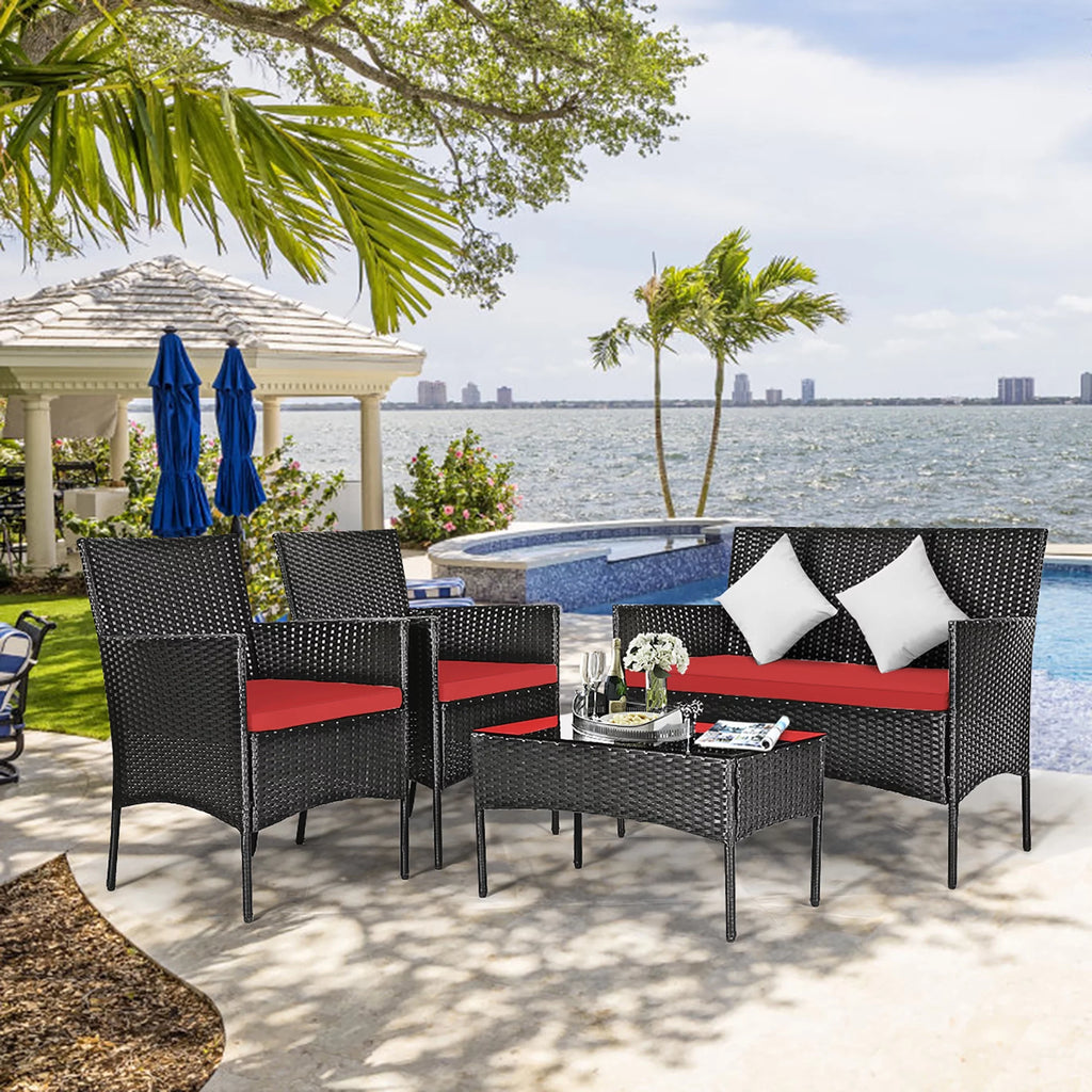 4 Pcs Cushioned Patio Rattan Furniture Set D400
