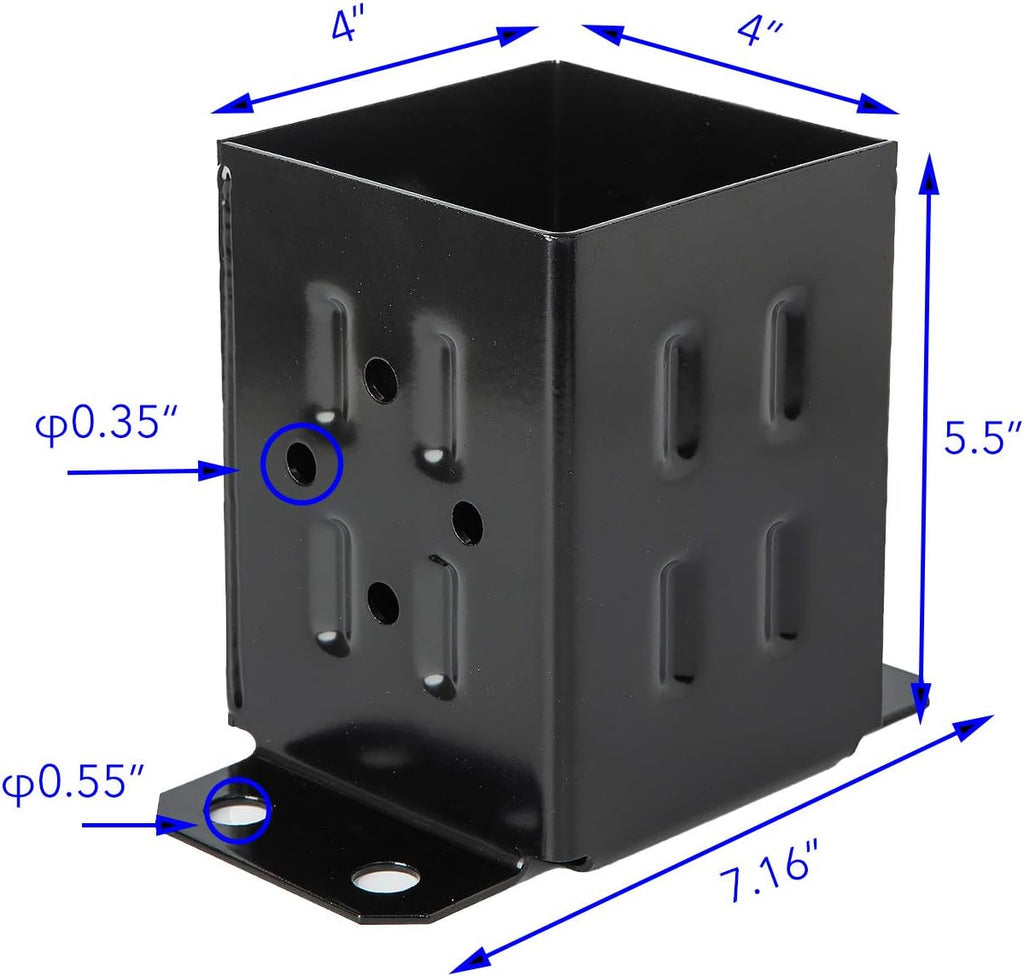 4 Pack Black Steel Fence Post Base Brackets for 4x4 Wood Y709