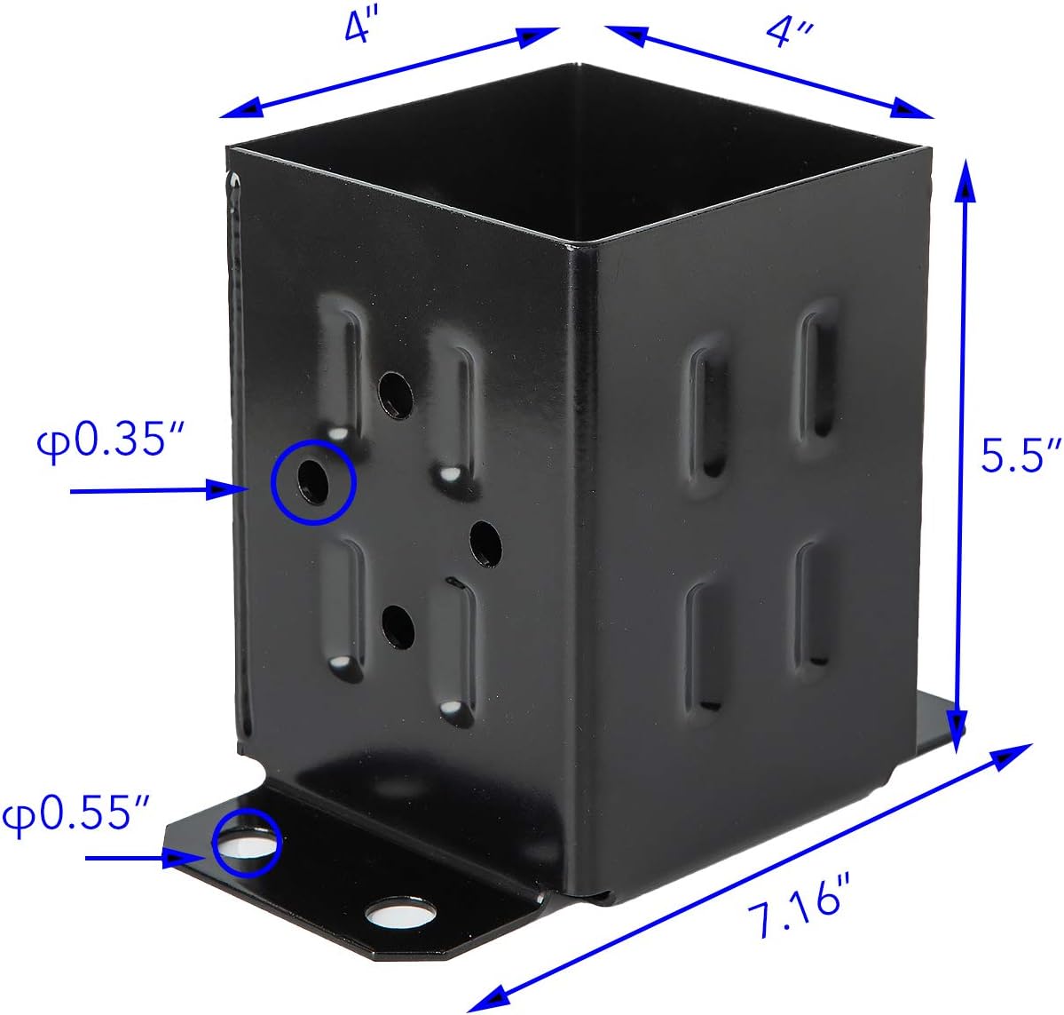 4 Pack Black Steel Fence Post Base Brackets for 4x4 Wood Y709