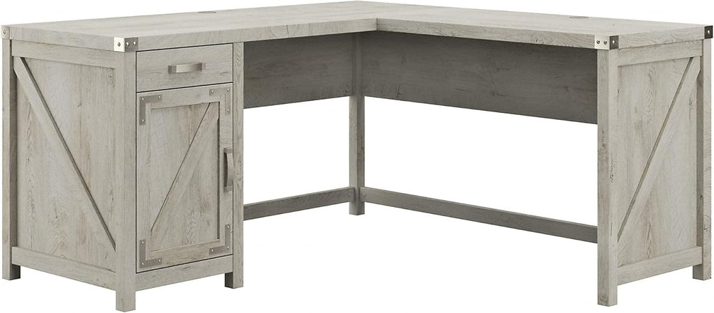 Cottage White L Shaped Desk with Drawer and Storage Cabinet I73691