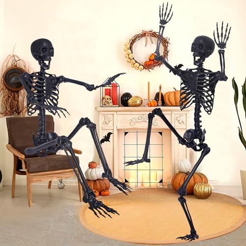 5.4Ft Posable Skeleton with Movable Joints and 2PC Black Feathered Crows M596