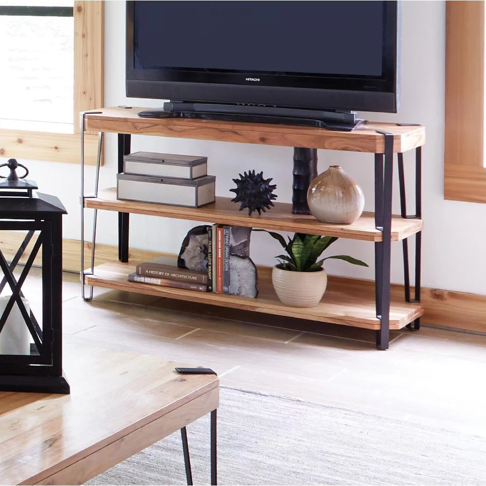 Natural Solid Wood with Metal Media Console Table O3901
