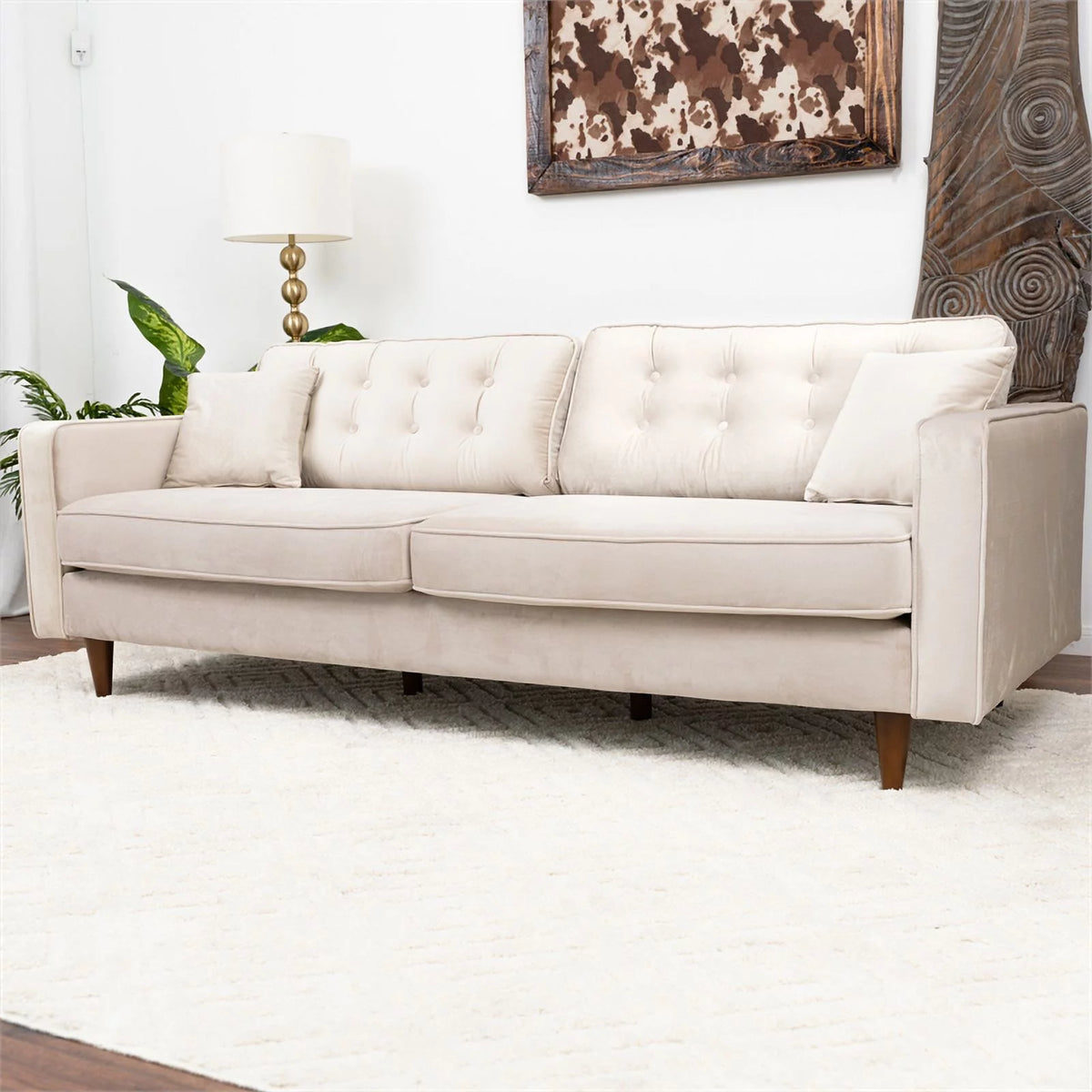 Beige Velvet Living Room Couch M779