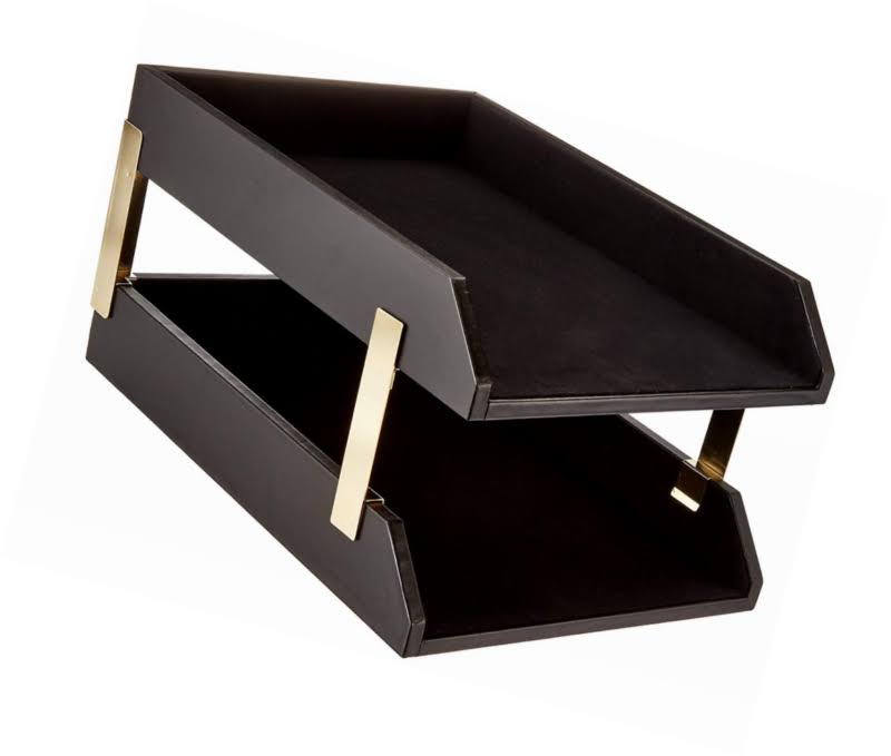 Black Leather Double Legal Trays with Gold Posts J121