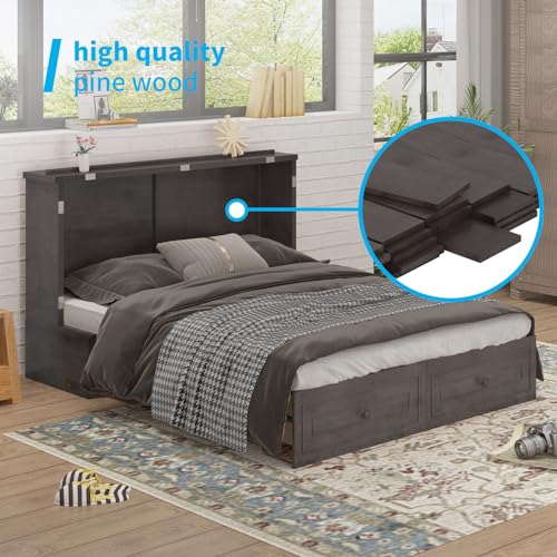 Queen Size Murphy Bed with Tri-Folding Mattress and Storage Drawers B9845