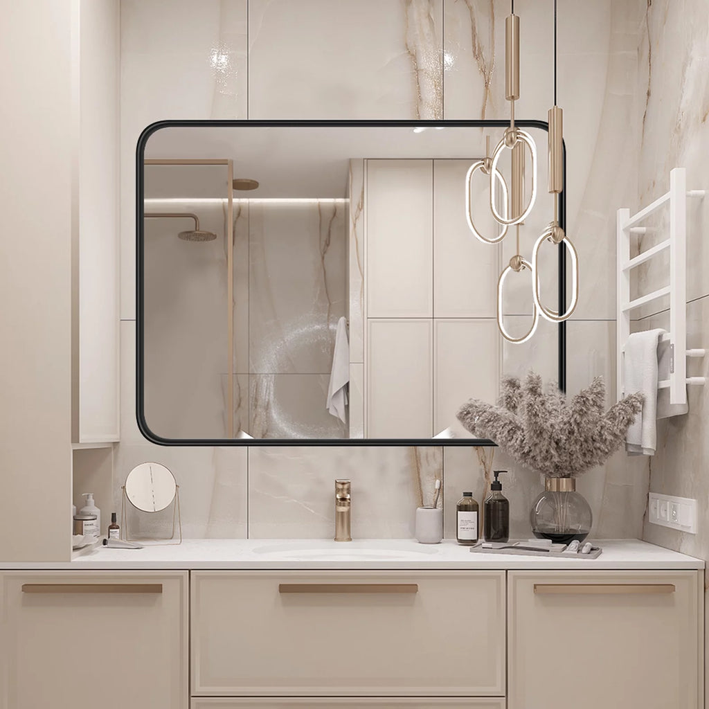 40"x 30" Black Rectangular Metal Frame Wall Mirror J2821