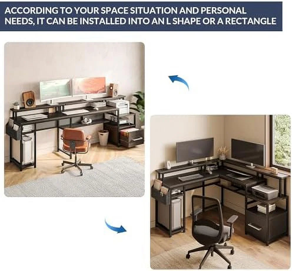 Computer Desk with Monitor Stand and File Cabinet B48997