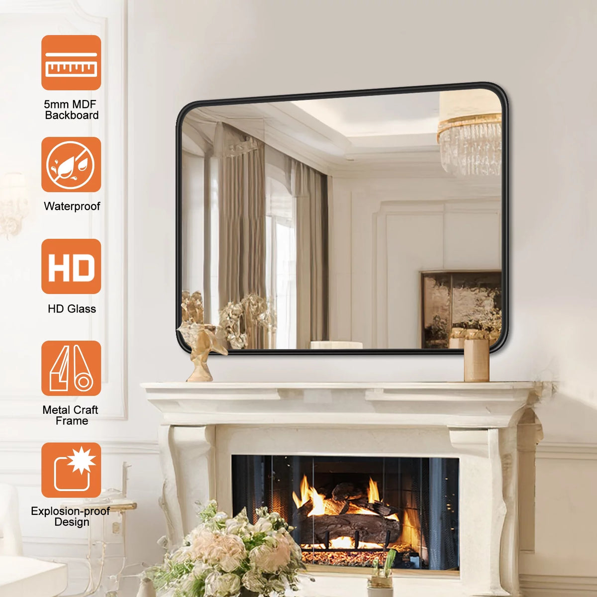 40"x 30" Black Rectangular Metal Frame Wall Mirror J2821