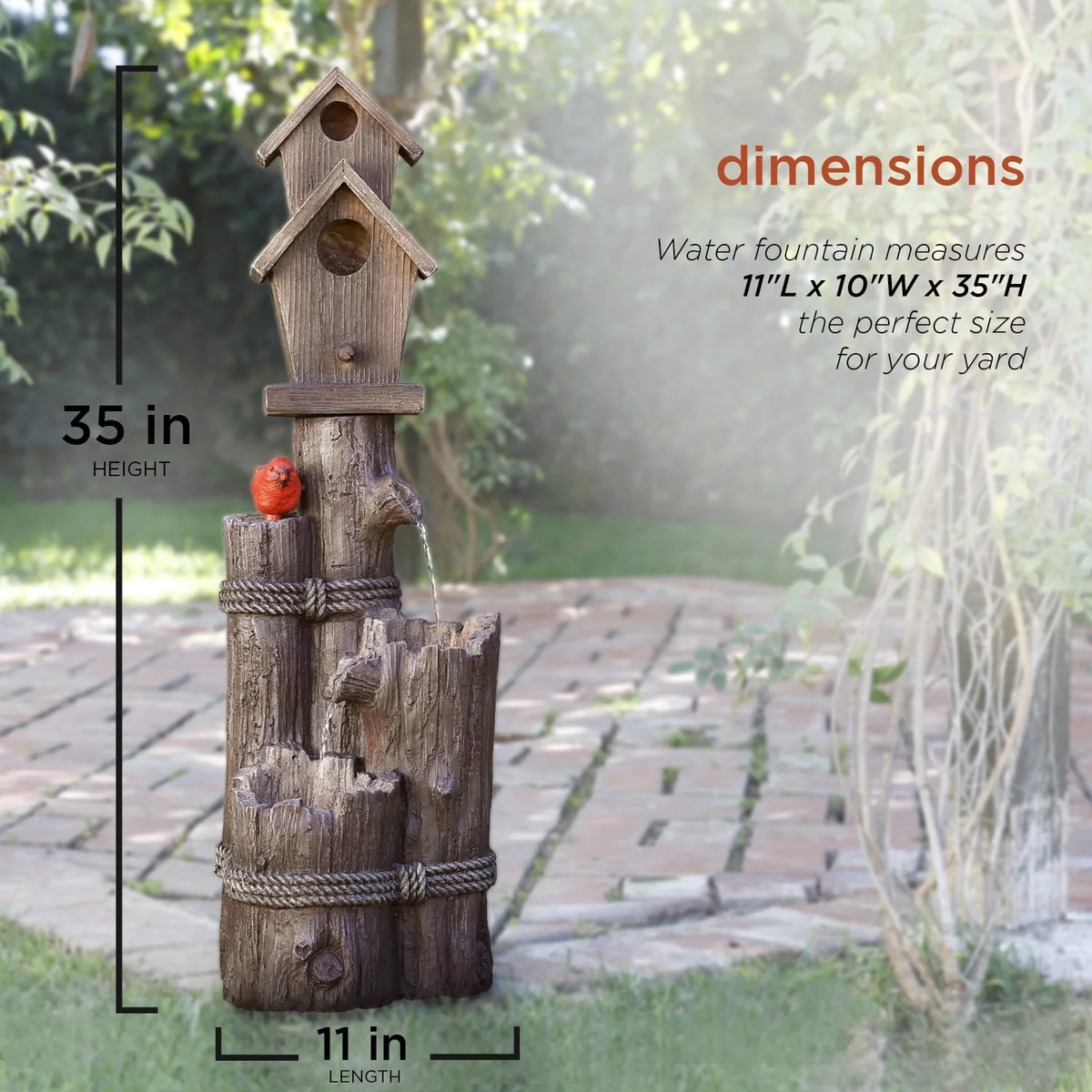 35-Inch Fountain and Birdhouse with Cardinal Figurine C84782
