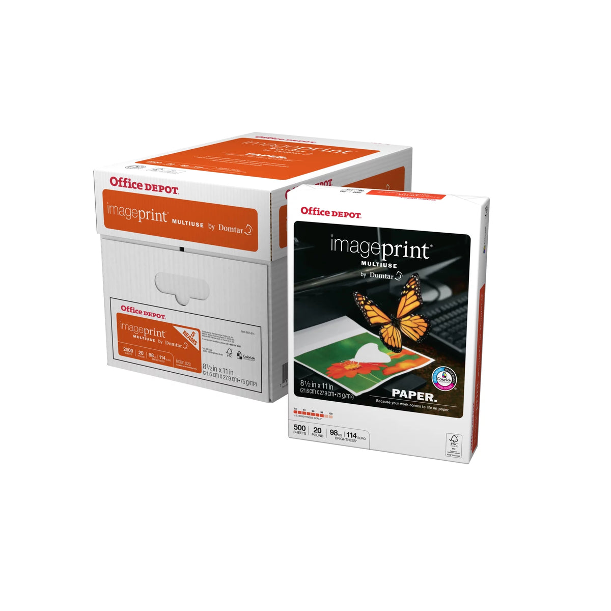 FSC Certified Multiuse Paper, 8 1/2in x 11in, 20 Lb, White, 500 Sheets Per Ream, Case Of 5 Reams V181429