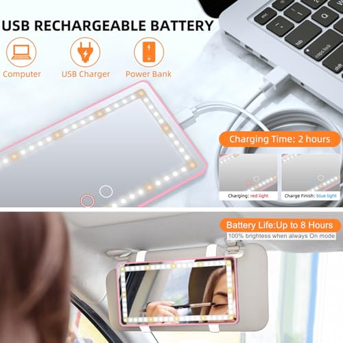 Rechargeable Clip-on Car Sun Visor Vanity Mirror with 3 Light Modes B904060