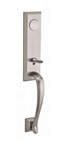Satin Nickel Handleset with Round Knob and Traditional Round Rose Q643248