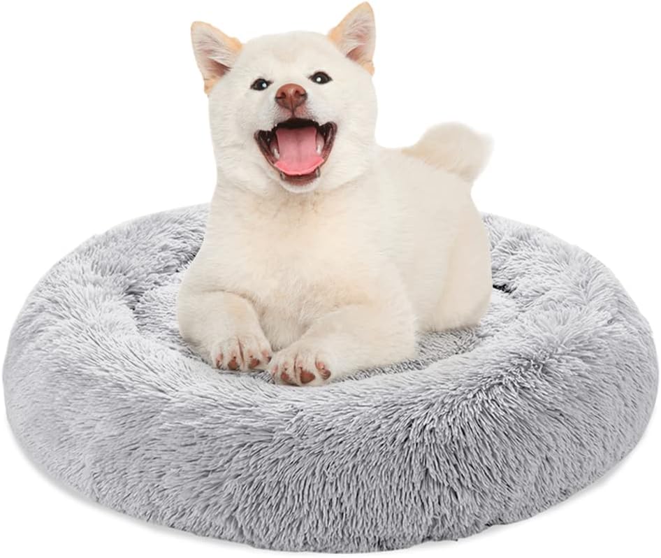 Medium Fuzzy Round Pet Bed with Non-Slip Bottom, 30 Beige, Pack of 2 Q7153