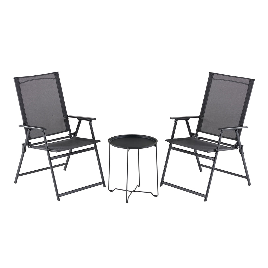 3-Piece Steel and Sling Folding Outdoor Bistro Set, Black T2240