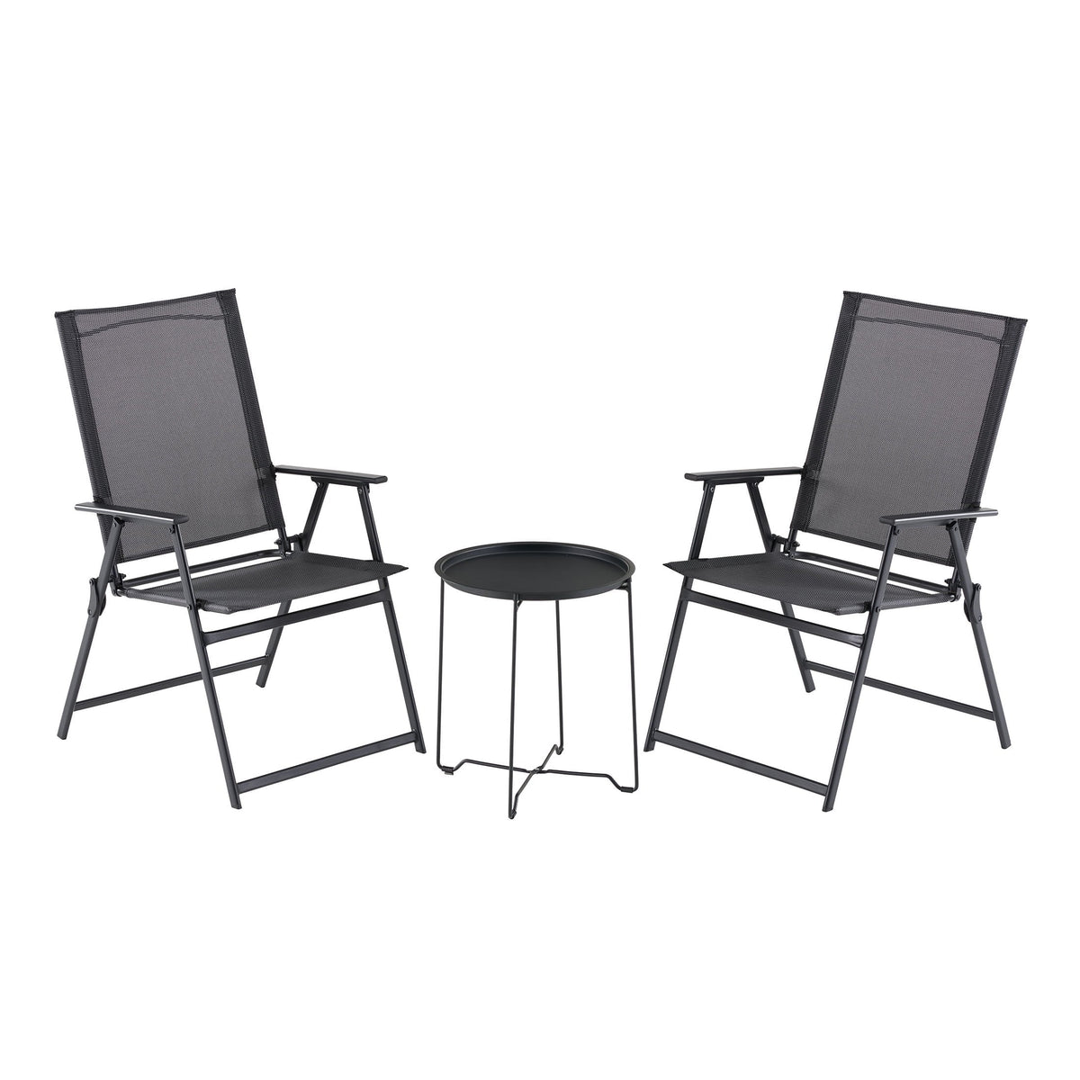 3-Piece Steel and Sling Folding Outdoor Bistro Set, Black T2240