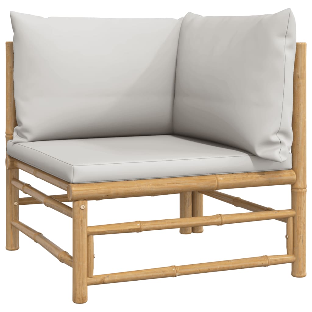 Bamboo Patio Corner Sofa with Gray Cushions Q796253