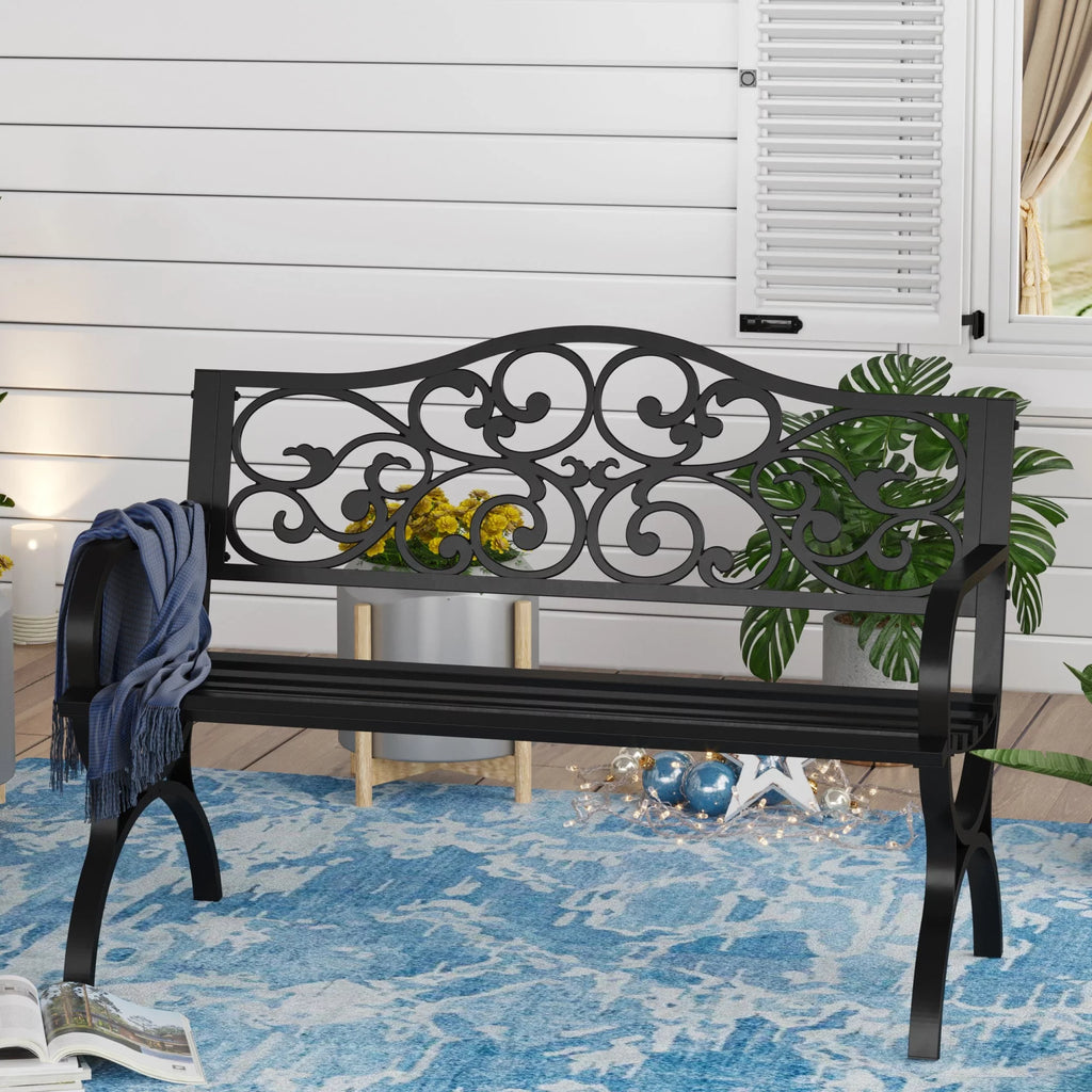 50" Outdoor Iron Cast Garden Park Bench - Black L929