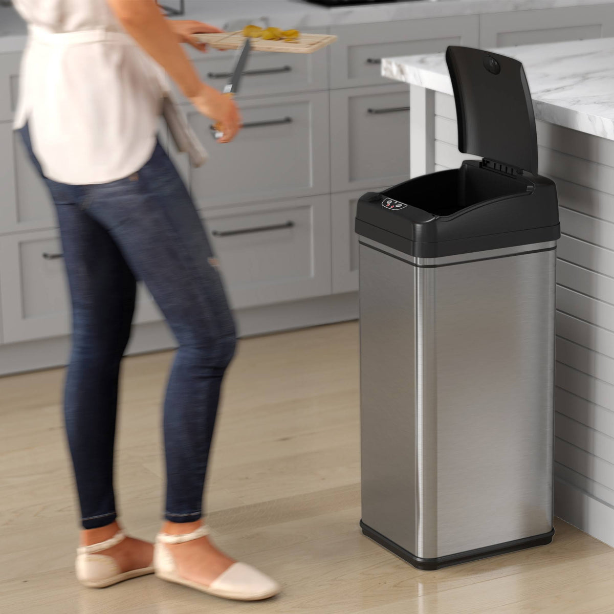 13 Gallon and 2.5 Gallon Stainless Steel Sensor Trash Cans Set of 2 M149958
