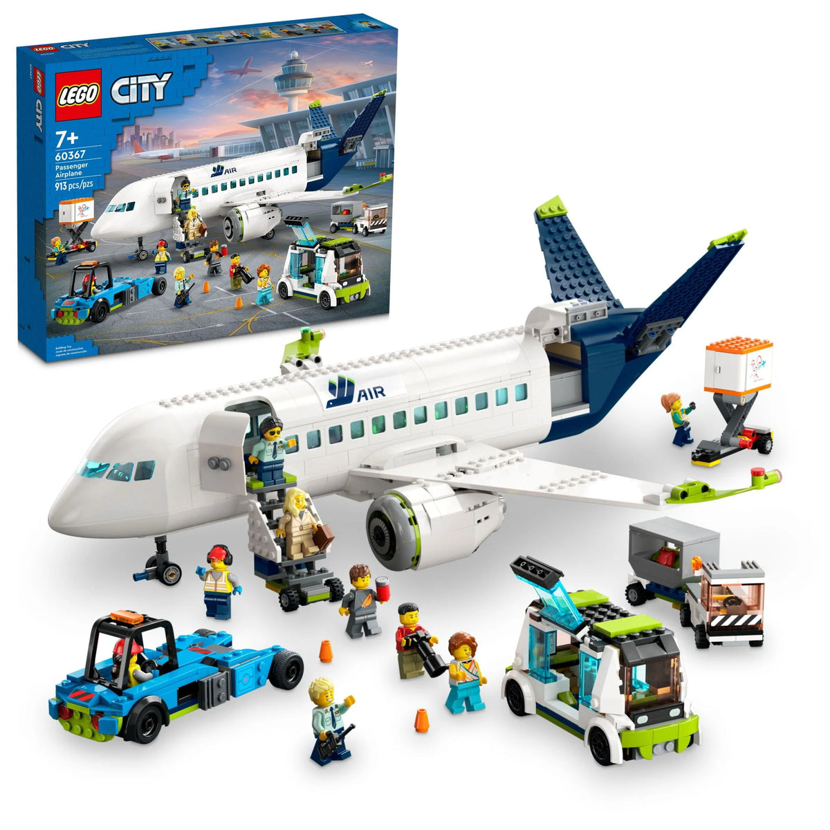 Airplane Building Toy Set with Passenger Bus and Minifigures N7183